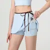 Minifalda deportiva anti-exposición para mujer, bloques de color, falso dos piezas, cordón, falda de tenis, secado rápido, con bolsillos, falda de yoga