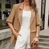 Comercio Electrónico Transfronterizo Europeo y Americano Nuevo Simple de Gama Alta Estilo Perezoso Solapa de Un Botón Blazer Holgado de Manga Corta para Viajar