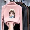 Camada base para meninas, camiseta de fleece com gola alta parcial para crianças, outono e inverno, peça íntima quente versátil, blusa de manga comprida para crianças mais velhas