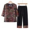 Conjunto de Algodão e Seda de Verão para Mulheres Idosas, Estilo Fino para Mulheres de Meia-Idade e Idosas de 60-70 Anos, Roupa Casual para Casa para Vovó, Roupa da Mamãe