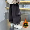 Macacão de Inverno Masculino em Fleece Desenho de Cachorro Calça de Moletom Estilo Coreano Infantil Solta Casual Calça de Fleece Calça de Bebê Transfronteiriça