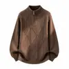 Suéter Casual Masculino Novo para Outono e Inverno com Meio Zíper e Gola Alta, Pulôver Engrossado, Tamanho Grande Masculino, Camada Base de Tricô Masculina