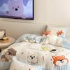 Juego de Cama de Invierno para Niños Clase A de Leche Cálida de Terciopelo de Coral de Cuatro Piezas Estilo Dibujos Animados Bordado Funda de Edredón Engrosada Ropa de Cama