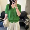 Cárdigan de Punto de Seda Helada con Botones Irregulares y Cuello en V para Mujer, Estilo Europeo 2026 Verano Nuevo Holgado Moda Europea Camiseta Top
