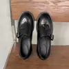 Versão em Couro~Sapatos Loafer Estilo Britânico Feminino Fivela de Couro Salto Grosso Sapatos Únicos Versátil Sapatos Preguiçosos Sola Grossa Estilo Acadêmico Sapatos Pequenos de Couro