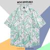 Camisa de Manga Corta Estilo Hong Kong Vintage Retro Pintura al Óleo para Hombre Tendencia Costera Camisa Floral Holgada para Pareja Guapa Chaqueta
