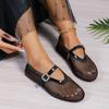 Sandalias planas de hebilla de pedrería de gran tamaño transfronterizas para ropa exterior de mujer 2024 Verano Nueva Moda Sandalias planas huecas simples