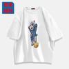 Camiseta blanca de manga corta con hombros descubiertos para hombre, cuello redondo, holgada, de verano, con dibujos animados, deportiva, de algodón, combinable con todo.