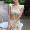 Falda Sexy de Alta Gama de Tres Piezas Casual Vacacional Deseo Puro Estilo Pequeño Fragante Traje de Baño con Abertura Bikini Femenino