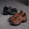 Sapatos de Couro Macio Estilo Retrô 2025 Primavera e Outono Novos Sapatos de Couro Pequenos de Solado Macio Boca Profunda Sapatos de Mãe de Um Pé com Solado Grosso