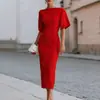 Nueva colección de otoño de ropa para mujer para exportación: Elegantes vestidos largos de estilo europeo y americano, de color liso, con abertura y cintura ajustada, adecuados para banquetes y eventos nocturnos