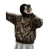 Stock de fábrica: Chaqueta cárdigan de retazos a rayas de alta costura con cuello mao, prenda exterior retro americana con estampado de leopardo y tres rayas, unisex