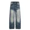 Jeans Americano High Street Style com Efeito Ondulado Lavado e Desgastado para Homens e Mulheres, Novo Corte Solto, Emagrecedor, Calça Reta de Perna Larga Rasgada, Tendência
