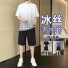 Traje de dos piezas de marca de moda de manga corta de seda de hielo para hombre de verano 2024, deportivo informal de moda para todo tipo de partidos.