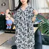 2026 Nuevo Pijama de Algodón y Seda de Longitud Larga para Casa, Ropa de Dormir de Algodón Artificial, Traje de Aire Acondicionado Estilo Cárdigan con Cuello en V, Ropa para el Hogar