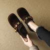 ¡Qué bonito~! Mocasines Retro Dorado Mate Hebilla Gruesa Tacón Grueso Zapatos de Abuela de Tacón Medio para Mujer