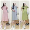 Vestido para Mujer Embarazada Sue Meifu 22024 Verano Nuevo Estilo Coreano Solapa Simple Holgado Talla Grande Casual Vestido Camiseta Moderno