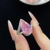 Fundo Rosa Em Forma De Gota Zircon Conjunto De Três Peças Anel Aberto De Diamante Completo Elegante Brincos De Pingente De Luxo Feminino terno
