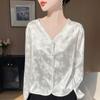 Top Jacquard de Cetim com Cor Sólida para Subcabelo, Novo Simples Coreano de Gola V, Camisa Leve, Casaco Feminino