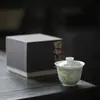 Tigela de Chá Cerâmica Pintada à Mão Padrão Sino de Vento Azul Mingzhishan Zhi Estilo Fresco com Tampa para Uso Doméstico