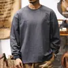 Camiseta de algodão bambu estilo retrô americano de manga comprida para homens, nova base de outono 2026 com gola redonda