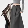 Foto real de falda de algodón Tencel para mujer, nueva falda de línea A de longitud media vintage para otoño 2026 que cubre las caderas y tiene un dobladillo grande