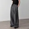 Calça pantalona plissada tridimensional, calça casual de silhueta evasê para homens, novo design de verão, calça solta e fluida de comprimento total