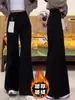 Jeans Negros de Pierna Ancha Versión a para Mujer en Otoño e Invierno 2025 Nuevo Terciopelo Aspecto Adelgazante Pantalones Rectos Forma de Pera