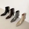 Botas de Cano Curto Femininas de Couro de Vaca Salto Alto Botas Individuais Outono e Inverno Novo Bico Quadrado Zíper nas Costas Estilo Coreano Botas de Cano Curto de Couro Genuíno para Mulheres e Botas de Cano Curto