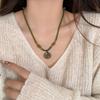 Collar de cuentas con cadena de clavícula y diseño de nicho antiguo de estilo chino retro con costuras de bambú verde, accesorios para mujer