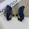 Pendientes de mariposa bordada en azul de estilo étnico, ligeros y lujosos, de alta gama, estilo chino, 2024, para mujer.