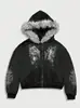 Otoño e Invierno 2026 Diseño de Nicho de Nota Musical Europeo y Americano Cuello de Piel Estampado Sudadera con Capucha y Cremallera Y2K Pantalones Venta al por Mayor para Hombres y Mujeres