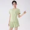 Conjunto de Yoga Top de Manga Corta para Mujer Verano Holgado Transpirable de Secado Rápido Cuello Redondo Casual Cómodo Pantalones Cortos Deportivos