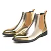 Sapatos de couro de cano alto para primavera e outono, botas de couro versáteis, botas de trabalho, botas masculinas retrô, botas Chelsea estilo europeu e britânico, botas curtas brilhantes