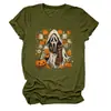 Amazon eBay Tienda Independiente Moda Casual Única Camiseta de Cuello Redondo para Mujer Fantasma Calabaza Hoja de Arce Taza de Té con Leche