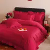 Estilo Chino 160 Hilos Algodón de Fibra Larga Rojo Boda Algodón Juego de Cuatro Piezas Algodón Jacquard Rosa Ropa de Cama de Boda para Hombres y Mujeres 8