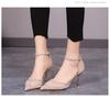 2022 nova malha de strass sexy feminina pontiaguda salto alto sapatos de salto agulha com fivela