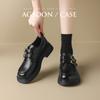 Sapatos Mocassins Augusden para Mulheres 2026 Outono Novo Salto Grosso Preto Sapatos de Couro Estilo Britânico Sapatos de Comutador Primavera e Outono