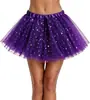 Saia Tutu Adulto em Estoque com 4 Camadas de Tule, Inclui Forro, Lantejoulas de Estrela, Saia de Tule de Comprimento Médio, Saia Bufante, Saia de Performance de Palco