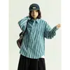Camisa retro japonesa a rayas azules para hombre y mujer, manga larga de primavera, holgada, simple, estilo universitario, camisa casual para hombre y mujer