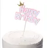 Decoración de pastel de cumpleaños tarjeta de inserción corona creativa HB Inglés Feliz Cumpleaños adorno para pastel decoración de mesa de postres para fiesta