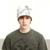 Textura de rayas verticales con estampado de silueta nebulosa, gorro con ambiente fresco, gorro para clima frío, gorro bufanda de subcultura