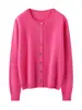 Cárdigan de Cachemira para Mujer Cuello Redondo Botones de Concha de una Fila Chaqueta de Punto Color Sólido Simple Clásico Versátil Top Morado