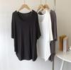 Playera Modal de Cuello U con Dobladillo Arco de Manga Corta para Mujer Verano 2025 Delgada de Largo Medio Holgada para Mujer