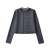 Suéter Cárdigan Apilado Casual de Diseño Americano de Dos Piezas Falsas para Mujer Otoño Nuevo Cuello Redondo Botones Chaqueta de Manga Larga