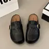 Nueva colección de primavera 2026 para mujer: Pantuflas de interior con plataforma, cubiertas de cuero, impermeables, de punta cerrada, con suela gruesa, para usar en exteriores, estilo media pantufla con punta cerrada