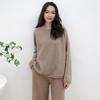 Suéter de Tricô Pulôver Raglan Gola Redonda Cashmere Puro de 357 Agulhas para Mulheres com Borda Enrolada Pulôver de Cashmere