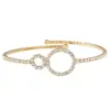 Pulseira Aberta em Formato de Flor de Camada Única com Strass, Design Europeu e Americano Transfronteiriço, Pulseira Elástica de Fio de Aço com Cravação de Diamantes, Estilo Japonês e Coreano