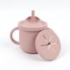 Vaso Pajita de Silicona para Dentición para Niños de Venta Caliente de Fábrica Transfronteriza Vaso para Aprender a Beber para Bebé con Asa Binaural Antiescaldado Dos en Uno
