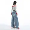 Jeans largos young orange # estilo retrô americano preto e cinza para mulheres, cintura alta, corte solto, modelador, com caimento fluido, estiloso, versátil e comprimento total